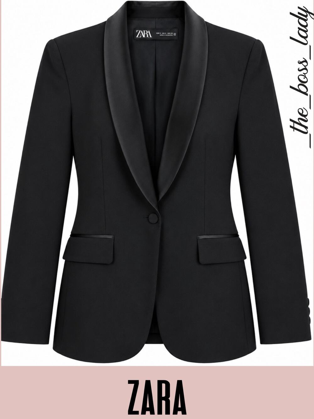 Zara blazer tuxedo satin shawl lapel tailored Medium